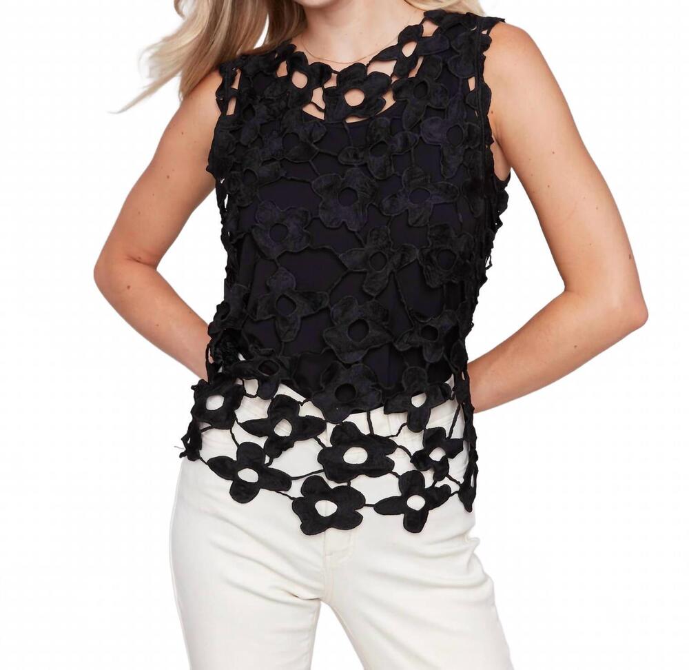NEW CHARLIE B open crochet top in black